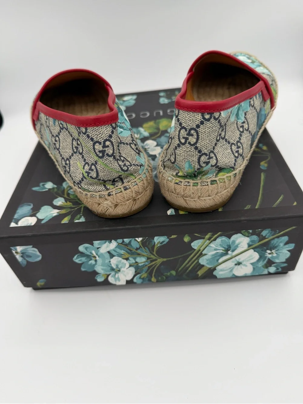 Gucci Women’s Floral GG Canvas Espadrilles with Red Trim